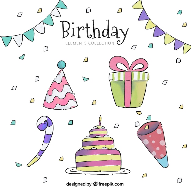 Free Vector nice watercolour collection of birthday elements