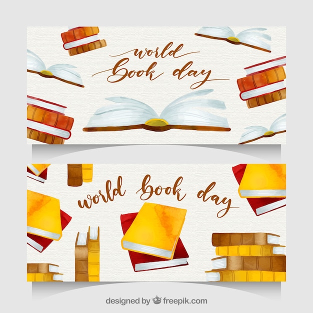 Free vector nice watercolour world book day banners