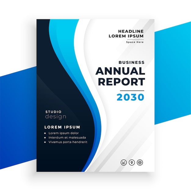 素敵な波状の青い年次報告書ビジネスパンフレットデザイン
