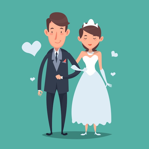 Nice wedding couple in cartoon style