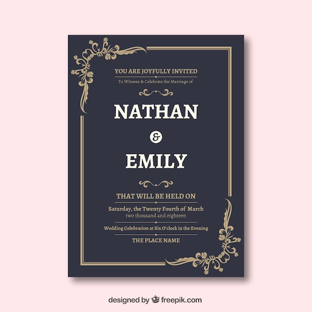 Free vector nice wedding invitation in flat design