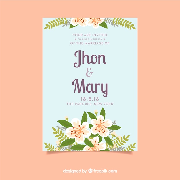 Free vector nice wedding invitation with flowers