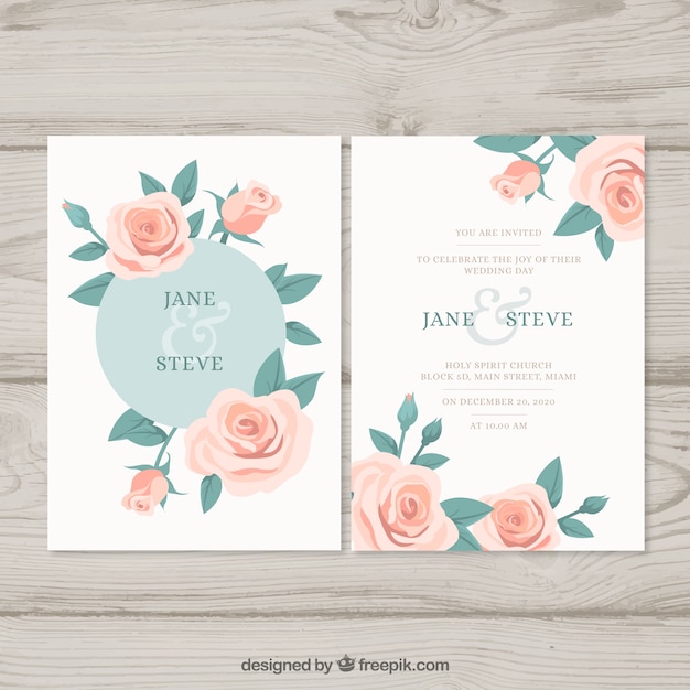 Free vector nice wedding invitation with roses