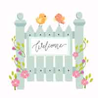 Free vector nice wicket with birds and flowers, welcome