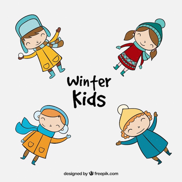 Free vector nice winter kids in simple design