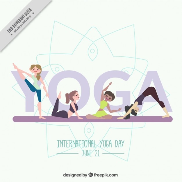 Free vector nice yoga background with girls doing poses