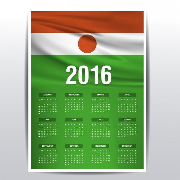 Free vector niger calendar of 2016