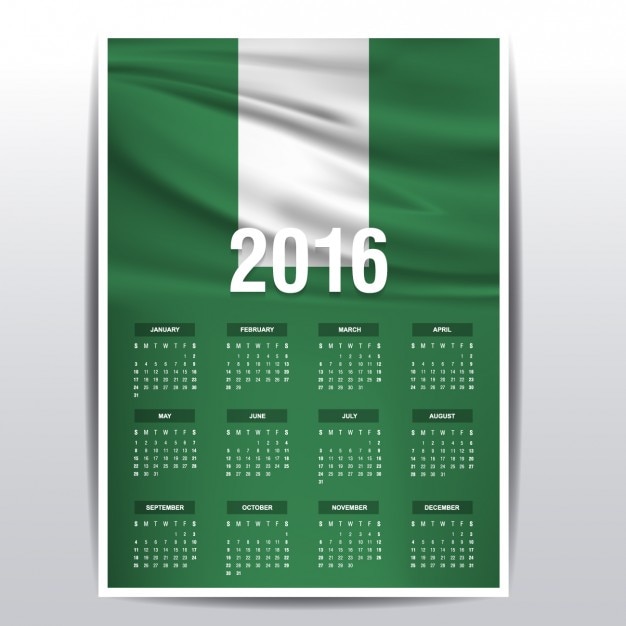 Free vector nigeria calendar of 2016