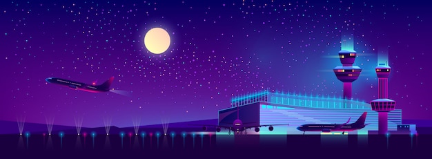 night airport in ultraviolet colors, background