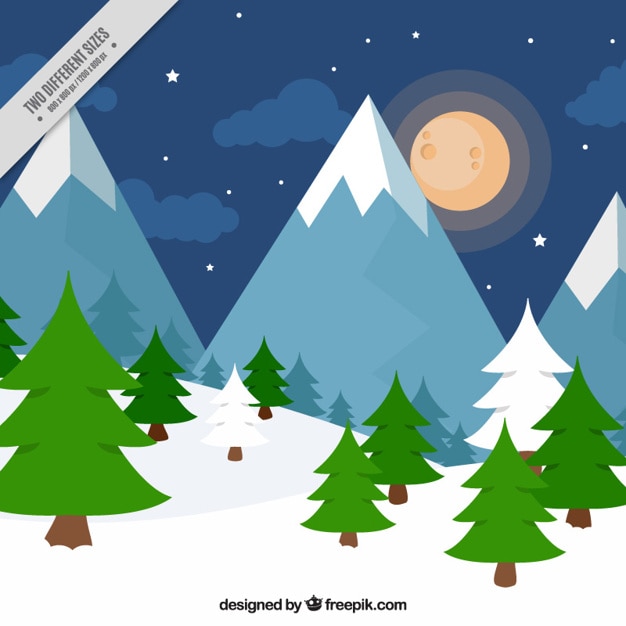 Free vector night background of mountains and pines