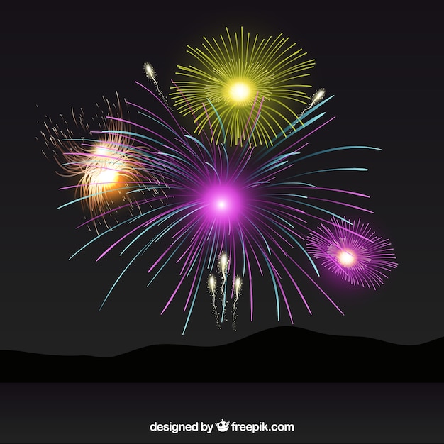 Free vector night background with fireworks