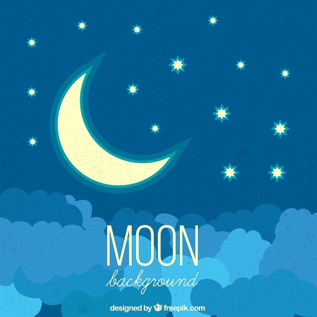 Free vector night background with moon and stars