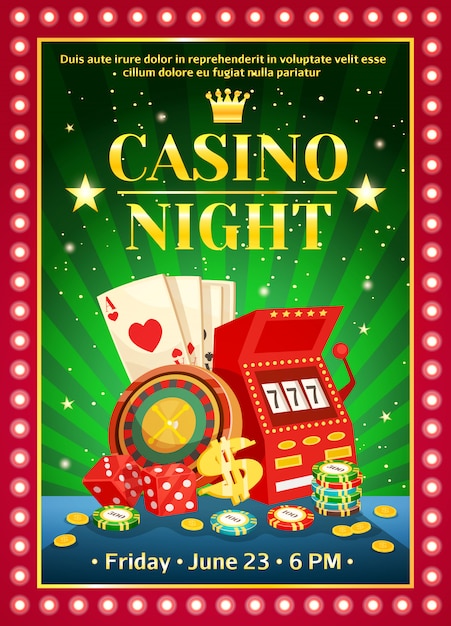 Vettore gratuito night casino poster luminoso