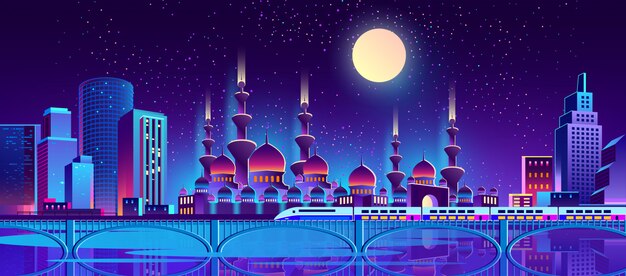 night city background with muslim mosque