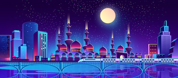 night city background with muslim mosque