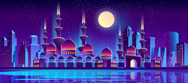 night city background with muslim mosque