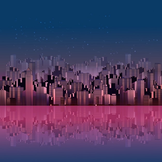 Free vector night city background with reflection