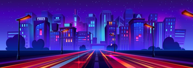 Free vector night city highway with traffic speed effect