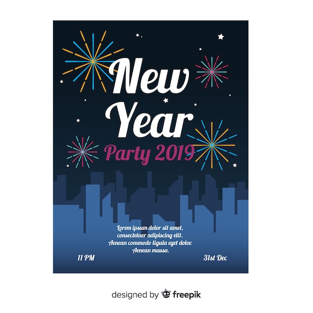 Night city new year party poster