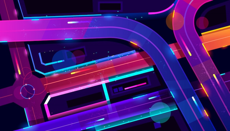 Free Vector night city with transport interchange top view.