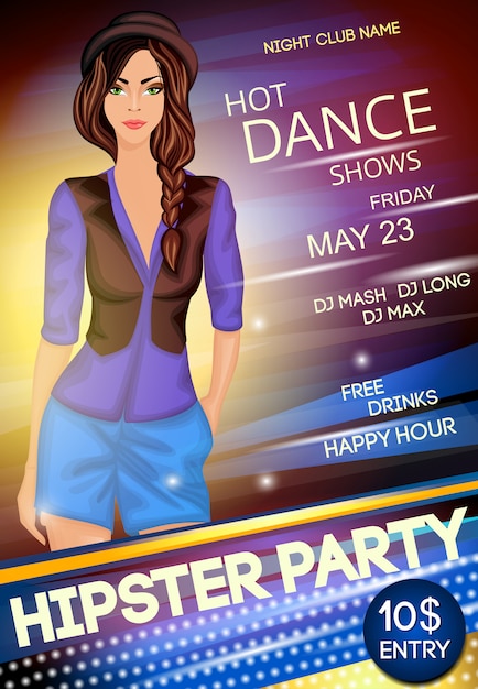 Free vector night club hipster party poster template