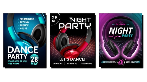 Night club music poster set