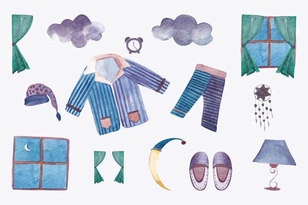 Free vector night dress watercolor set collection