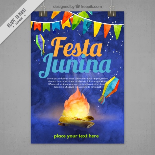 Notte festa brochure junina a effetto acquerello