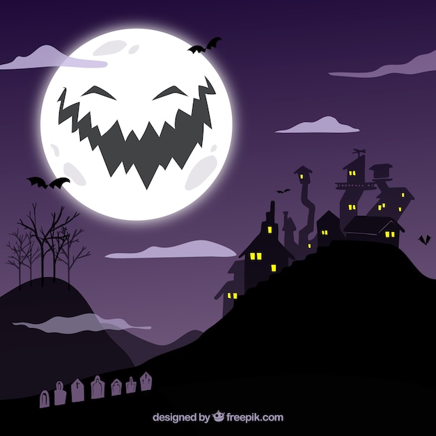 Night landscape background with moon smiling