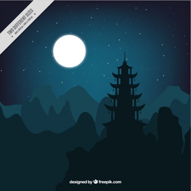 Free vector night landscape with full moon