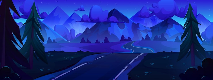 Free Vector night mountain road perspective