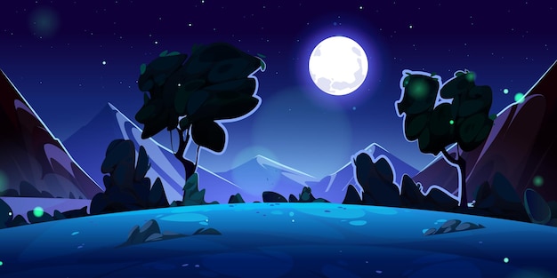 Night mountain valley landscape illustration