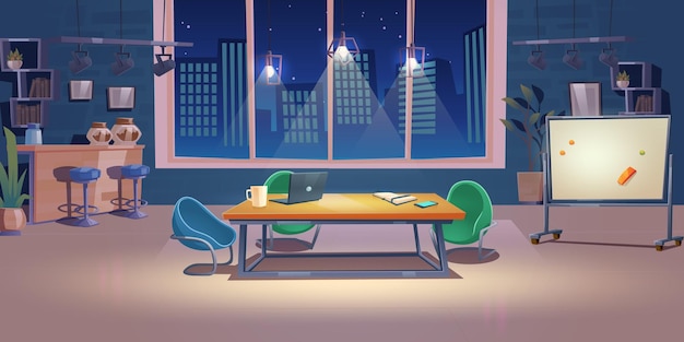 Free vector night office coworking space interior workplace