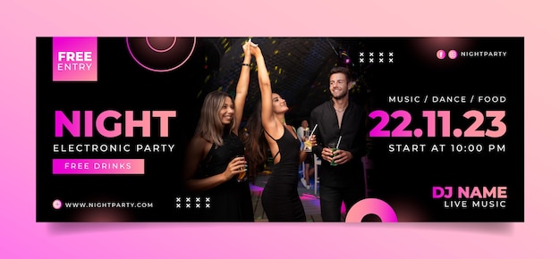 Free vector night party facebook cover template