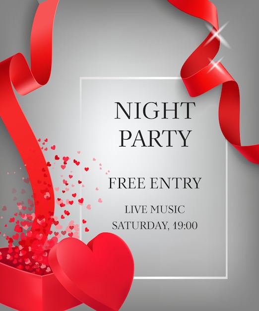 Night party lettering with red gift box