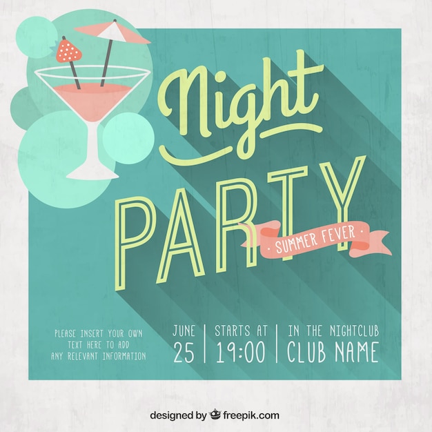 Free vector night party poster in retro style