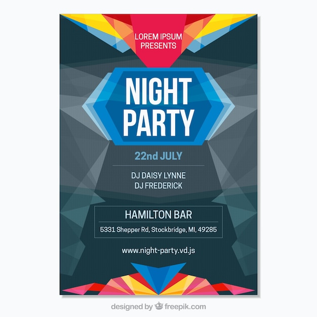 Бесплатное векторное изображение Ночной партийный плакат с геометрией
