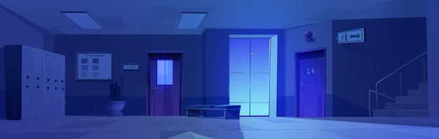 Free vector night school hallway interior