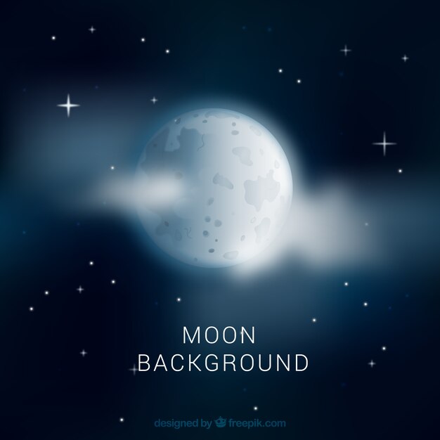Night sky background with moon and clouds