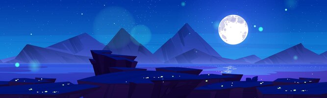 Night sky mountain landscape cartoon illustration