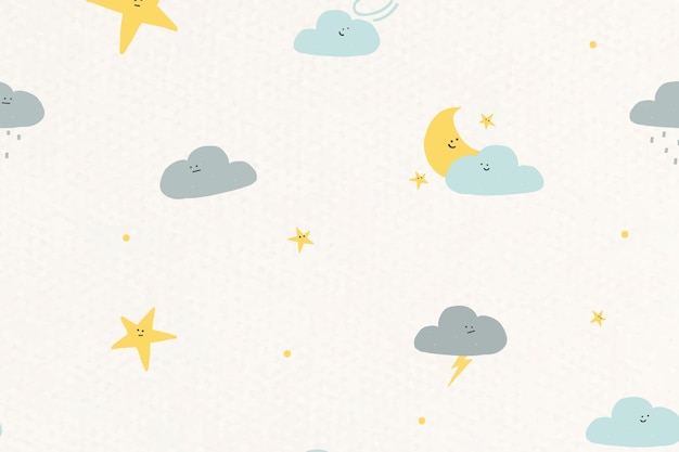 Free vector night sky seamless pattern weather doodle background for kids