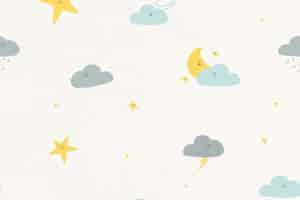 Free vector night sky seamless pattern weather doodle background for kids