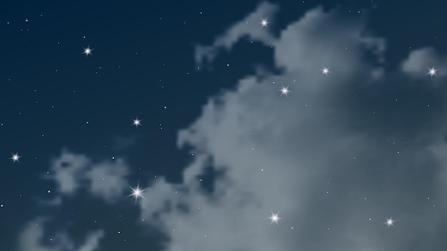 Ночное небо с облаками и множеством звезд. абстрактный фон природы с звездной пылью в глубокой вселенной. векторная иллюстрация.