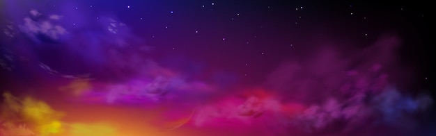 Free vector night sky with colorful clouds and stars heaven