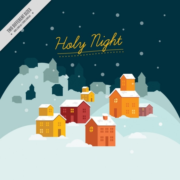 Night snowy village background