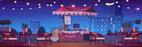 Free vector night street food outdoor cafe market with noodles