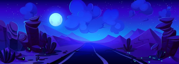 Бесплатное векторное изображение Ночная летняя пустынная дорога