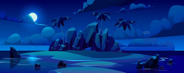 Free vector night tropical island in ocean