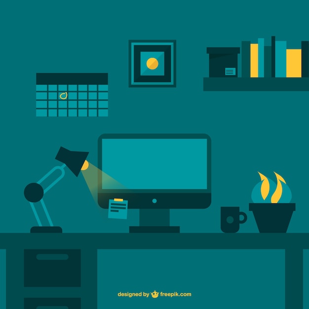 Free vector night working office space flat vector