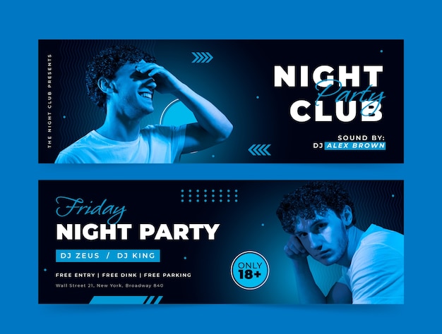 Бесплатное векторное изображение Шаблон горизонтального баннера ночного клуба и ночной жизни